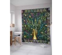 Штора (занавеска) для ванной JoyArty "Зеленая жар-птица" из сатена, 180х200 см с крючками, sc_78046