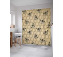 Штора (занавеска) для ванной JoyArty "Пчелиные соты" из сатена, 180х200 см с крючками, sc_5945