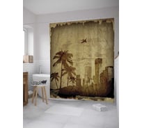 Штора (занавеска) для ванной JoyArty "Городские пальмы" из сатена, 180х200 см с крючками, sc_7897
