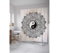 Штора (занавеска) для ванной JoyArty "Инь Ян и орнаменты" из сатена, 180х200 см с крючками, sc_8642