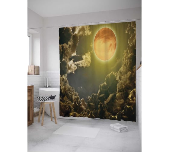 Штора (занавеска) для ванной JoyArty "Луна хранит тайны" из сатена, 180х200 см с крючками, sc_8449 1