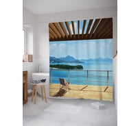 Штора (занавеска) для ванной JoyArty "На морском балконе" из сатена, 180х200 см с крючками, sc_8272