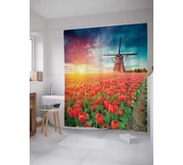 Штора (занавеска) для ванной JoyArty "Мельница на поле тюльпанов" из сатена, 180х200 см sc_378864