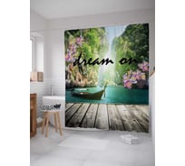 Штора (занавеска) для ванной JoyArty "Лодка в горах" из сатена, 180х200 см с крючками, sc_4887