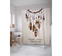 Штора (занавеска) для ванной JoyArty "Перья ловца снов" из сатена, 180х200 см с крючками, sc_7353