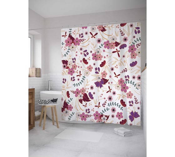 Штора (занавеска) для ванной JoyArty "Цветочные взрывы" из сатена, 180х200 см с крючками, sc_8188 1