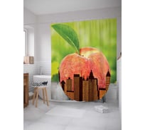 Штора (занавеска) для ванной JoyArty "Яблочные небоскребы" из сатена, 180х200 см с крючками, sc_7321