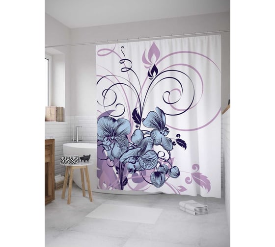 Штора (занавеска) для ванной JoyArty "Цветочные спирали" из сатена, 180х200 см с крючками, sc_8176 1