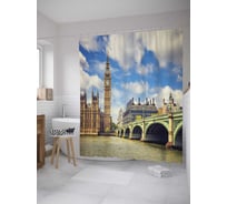 Штора (занавеска) для ванной JoyArty "Биг-Бен над рекой" из сатена, 180х200 см с крючками, sc_9396