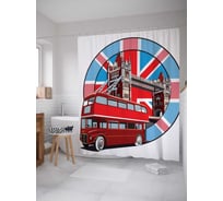 Штора (занавеска) для ванной JoyArty "Красный автобус на фоне моста" из сатена, 180х200 см с крючками, sc_4873