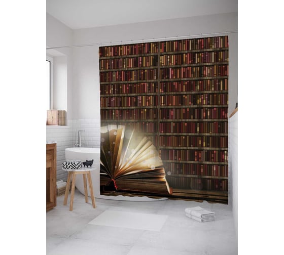 Штора (занавеска) для ванной JoyArty "Волшебная книга" из сатена, 180х200 см с крючками, sc_7316 1