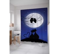 Штора (занавеска) для ванной JoyArty "Влюбленные совы и коты" из сатена, 180х200 см с крючками, sc_4861