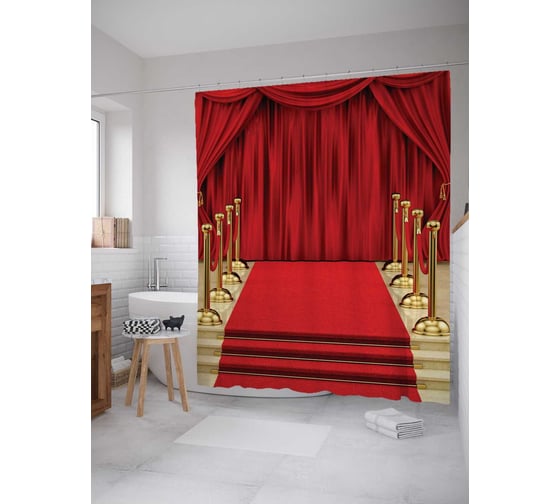 Штора (занавеска) для ванной JoyArty "На красной дорожке" из сатена, 180х200 см с крючками, sc_8267 1