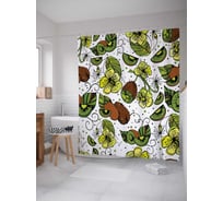 Штора (занавеска) для ванной JoyArty "Цветущий киви" из сатена, 180х200 см с крючками, sc_7447