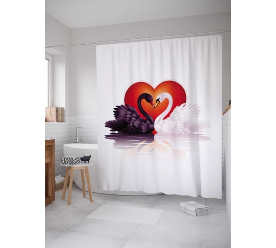 Штора (занавеска) для ванной JoyArty "Два лебедя" из сатена, 180х200 см с крючками, sc_91939 1