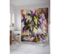 Штора (занавеска) для ванной JoyArty "Букет сирени" из сатена, 180х200 см с крючками, sc_62743
