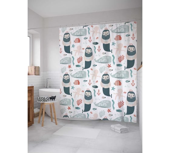 Штора (занавеска) для ванной JoyArty "Царь-рыба" из сатена, 180х200 см с крючками, sc_78992 1