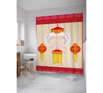 Штора (занавеска) для ванной JoyArty "Японские фонари кои" из сатена, 180х200 см с крючками, sc_38749
