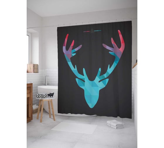 Штора (занавеска) для ванной JoyArty "Голова оленя" из сатена, 180х200 см с крючками, sc_3818