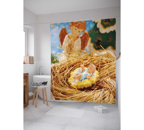 Штора (занавеска) для ванной JoyArty "Благословение Ангела" из сатена, 180х200 см с крючками, sc_79779 1