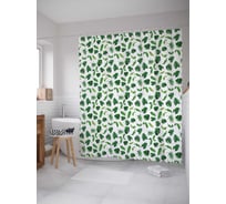 Штора (занавеска) для ванной JoyArty "Тропические листья" из сатена, 180х200 см с крючками, sc_64487