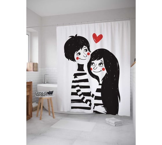 Штора (занавеска) для ванной JoyArty "Да пребудет любовь!" из сатена, 180х200 см с крючками, sc_91975 1