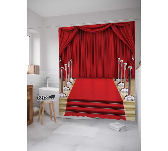 Штора (занавеска) для ванной JoyArty "Прогулка по красной дорожке" из сатена, 180х200 см с крючками, sc_8268 1