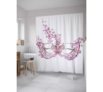 Штора (занавеска) для ванной JoyArty "Цветочная маска" из сатена, 180х200 см с крючками, sc_9456