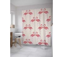 Штора (занавеска) для ванной JoyArty "Фламинго с парами" из сатена, 180х200 см с крючками, sc_9446
