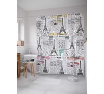 Штора (занавеска) для ванной JoyArty "Парижская газета" из сатена, 180х200 см с крючками, sc_8396