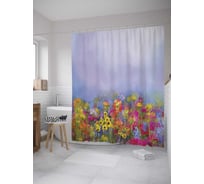 Штора (занавеска) для ванной JoyArty "Цветы поднебесья" из сатена, 180х200 см с крючками, sc_9183
