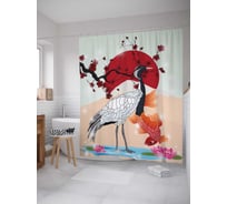 Штора (занавеска) для ванной JoyArty "Японский журавль" из сатена, 180х200 см с крючками, sc_38758