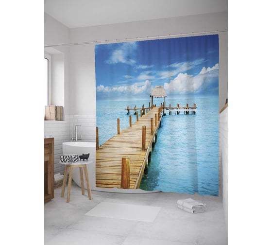 Штора (занавеска) для ванной JoyArty "Море облаков" из сатена, 180х200 см с крючками, sc_9152 1