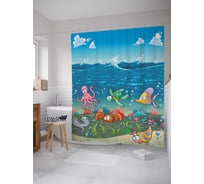 Штора (занавеска) для ванной JoyArty "Океанские сказки" из сатена, 180х200 см с крючками, sc_6470
