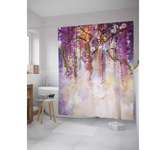 Штора (занавеска) для ванной JoyArty "Гирлянды природы" из сатена, 180х200 см с крючками, sc_9134 1