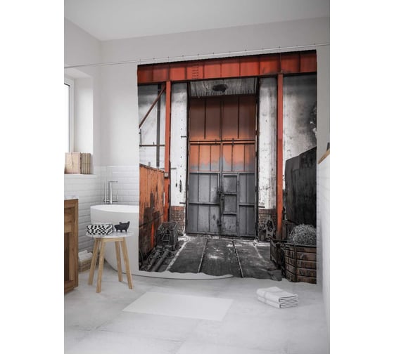 Штора (занавеска) для ванной JoyArty "Промышленный объект" из сатена, 180х200 см с крючками, sc_36275 1