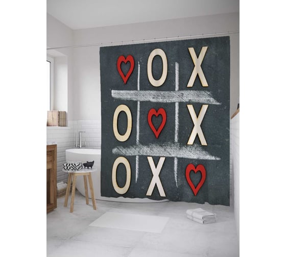 Штора (занавеска) для ванной JoyArty "Любовная игра" из сатена, 180х200 см с крючками, sc_36438 1