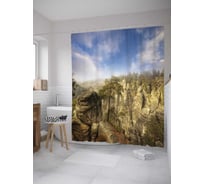 Штора (занавеска) для ванной JoyArty "Горный пейзаж" из сатена, 180х200 см с крючками, sc_32953