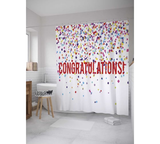 Штора (занавеска) для ванной JoyArty "Конфетти на выпускной" из сатена, 180х200 см с крючками, sc_36231 1