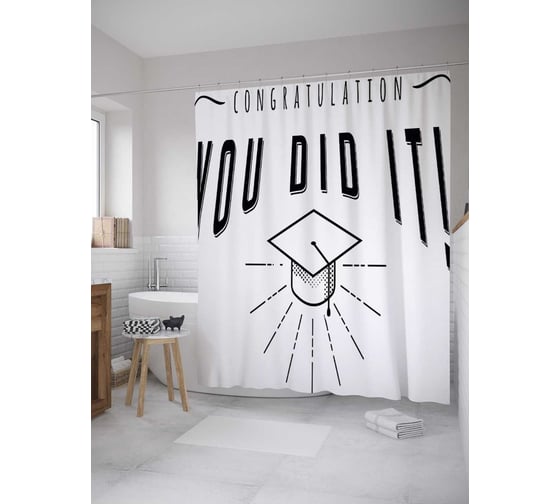 Штора (занавеска) для ванной JoyArty "Ты это сделал!" из сатена, 180х200 см с крючками, sc_36236 1