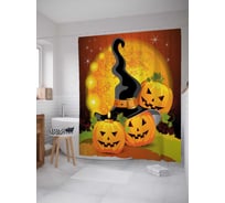 Штора (занавеска) для ванной JoyArty "Тыква в шляпе" из сатена, 180х200 см с крючками, sc_36690