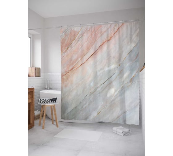 Штора (занавеска) для ванной JoyArty "Мраморный градиент" из сатена, 180х200 см с крючками, sc_37025 1