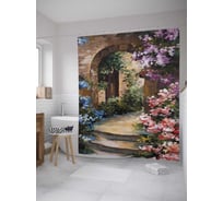 Штора (занавеска) для ванной JoyArty "Цветущая террасса" из сатена, 180х200 см с крючками, sc_9178