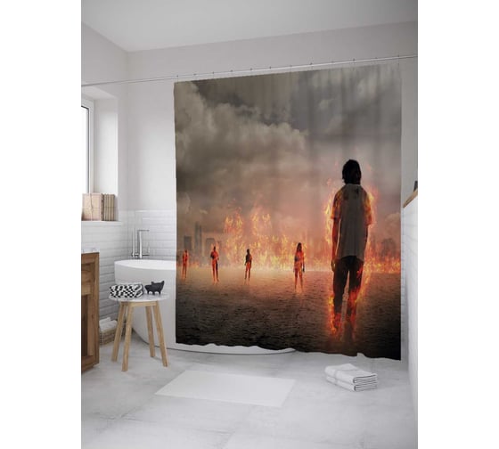 Штора (занавеска) для ванной JoyArty "Блуждающие зомби" из сатена, 180х200 см с крючками, sc_36402 1