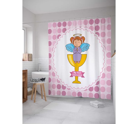 Штора (занавеска) для ванной JoyArty "Мое первое причастие" из сатена, 180х200 см с крючками, sc_9582 1