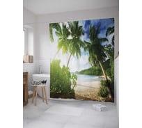 Штора (занавеска) для ванной JoyArty "Пальмы под солнцем" из сатена, 180х200 см с крючками, sc_8668