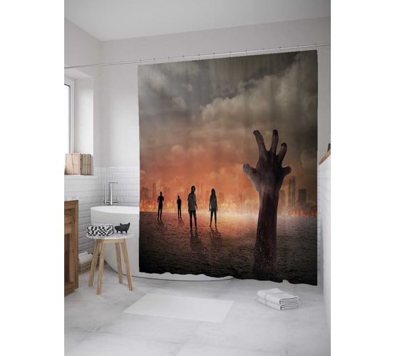 Штора (занавеска) для ванной JoyArty "Зомби рвется наружу" из сатена, 180х200 см с крючками, sc_36416 1