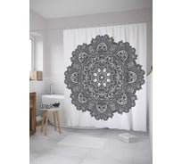 Штора (занавеска) для ванной JoyArty "Мандала монохром" из сатена, 180х200 см с крючками, sc_35466