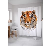 Штора (занавеска) для ванной JoyArty "Портрет тигра" из сатена, 180х200 см с крючками, sc_38652