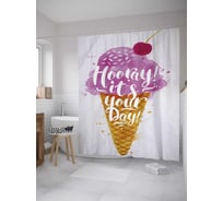 Штора (занавеска) для ванной JoyArty "Вишневое мороженое" из сатена, 180х200 см с крючками, sc_36309